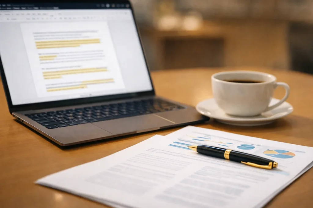 AIで報告書や議事録の下書きを作成しているイメージ