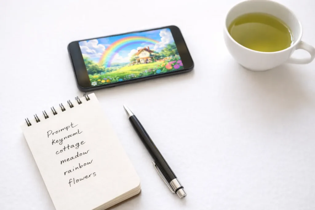 スマホ向け画像生成プロンプトを準備しているイメージ