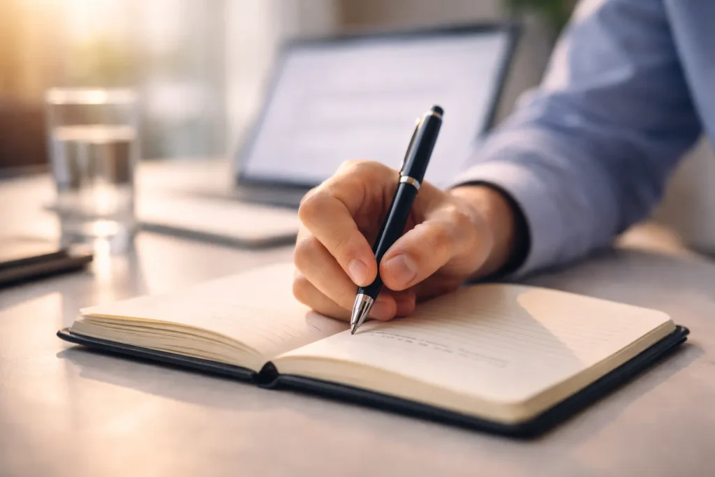 会議中にメモを取っているイメージ