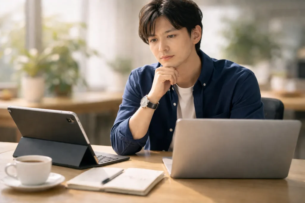 ChatGPTとPerplexityの使い分けを考えているイメージ