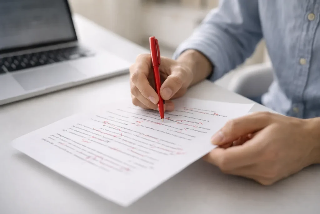 ChatGPTで書いたブログ記事を仕上げて校正しているイメージ