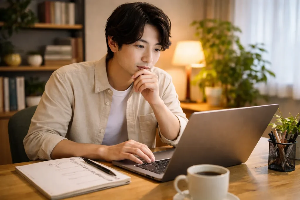AI副業の注意点を確認しているイメージ