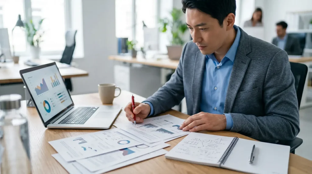 AIを使って商談前の想定問答を準備しているイメージ