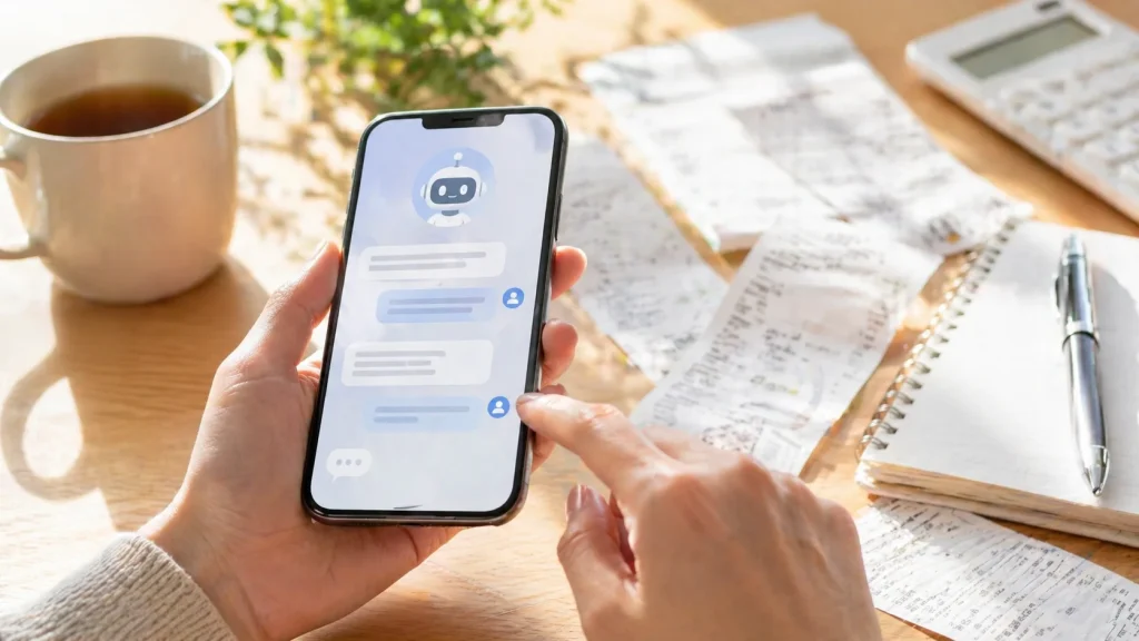 AIに自分専用の節約プランを提案してもらっているイメージ