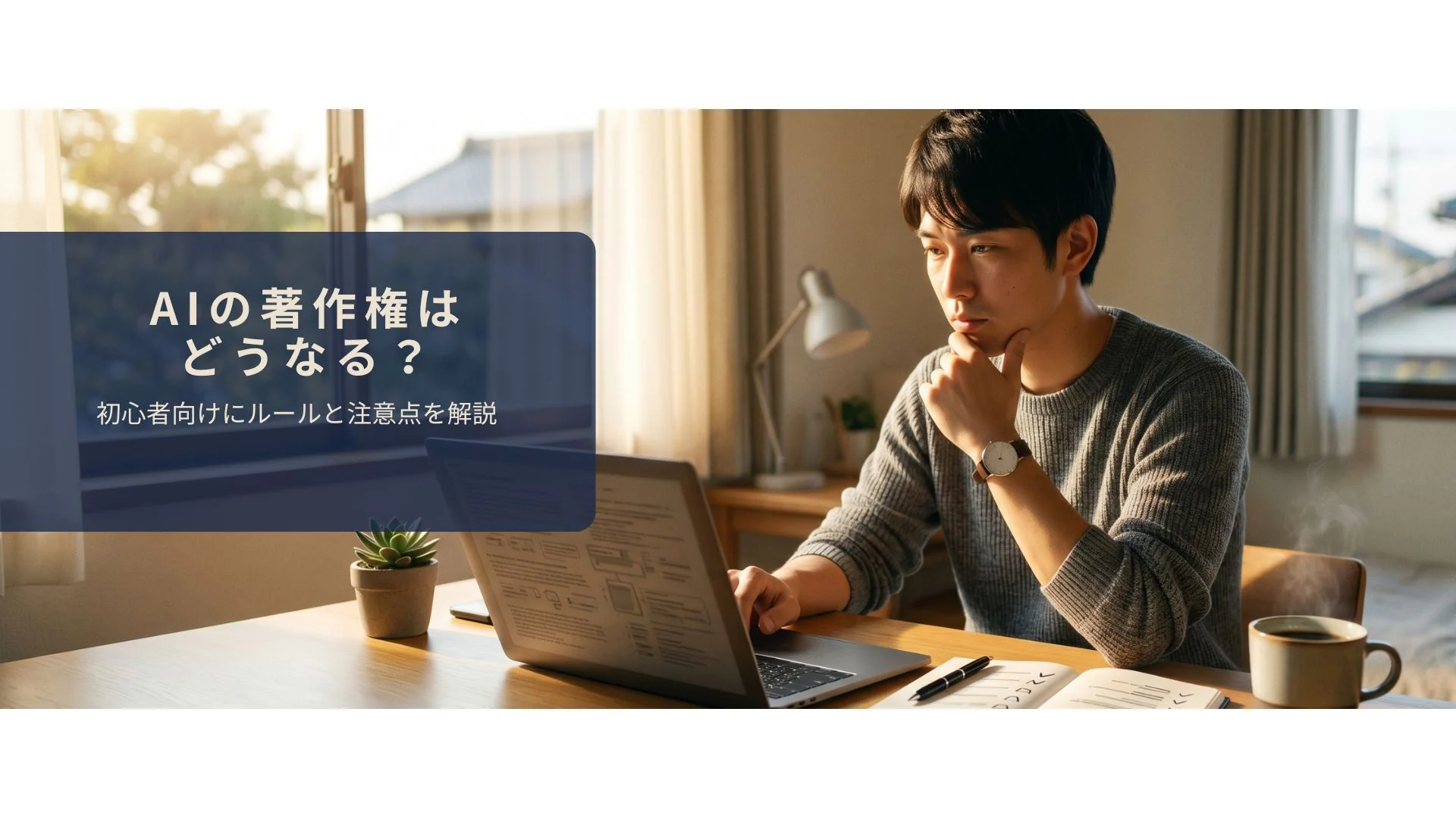 AIの著作権ルールを確認しているイメージ