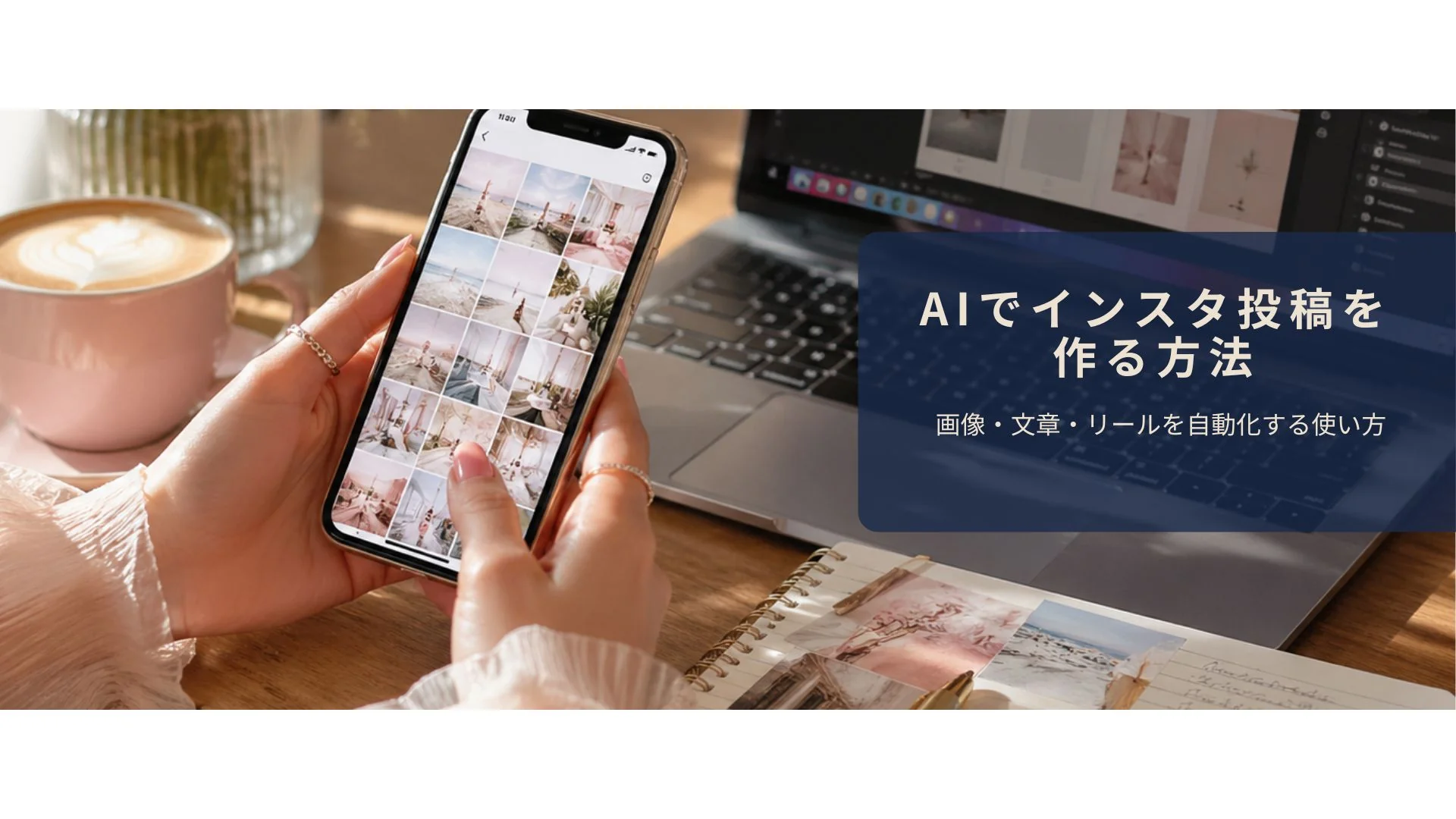 AIを使ってインスタの投稿を効率的に作成しているイメージ