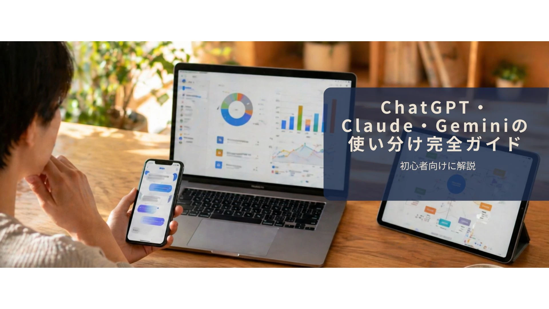 ChatGPT・Claude・Geminiの3ツールを比較しているイメージ