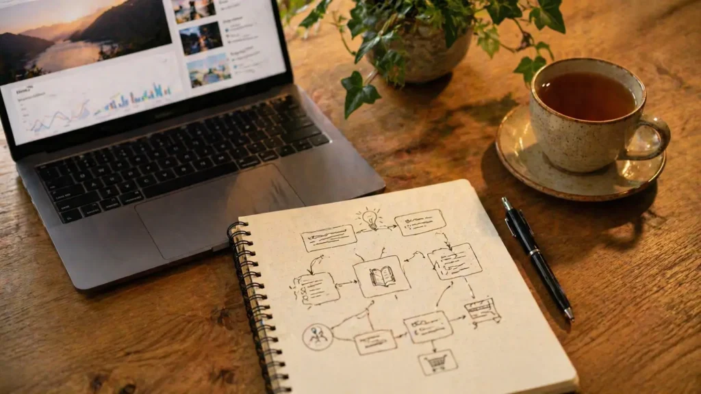 知識記事から収益記事への導線を設計しているイメージ