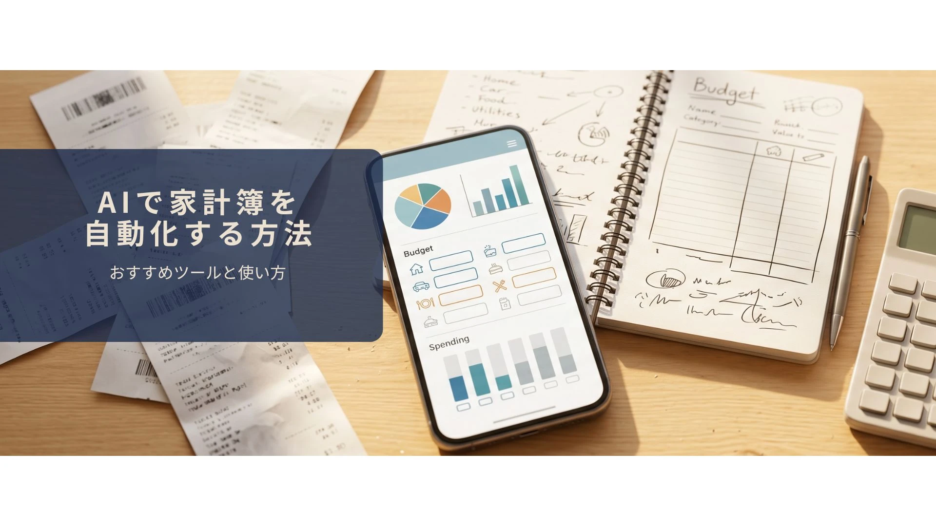 AIで家計簿を自動化して支出を整理しているイメージ