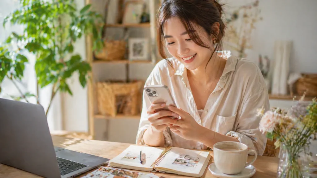 インスタ投稿のエンゲージメントが伸びているのを確認しているイメージ