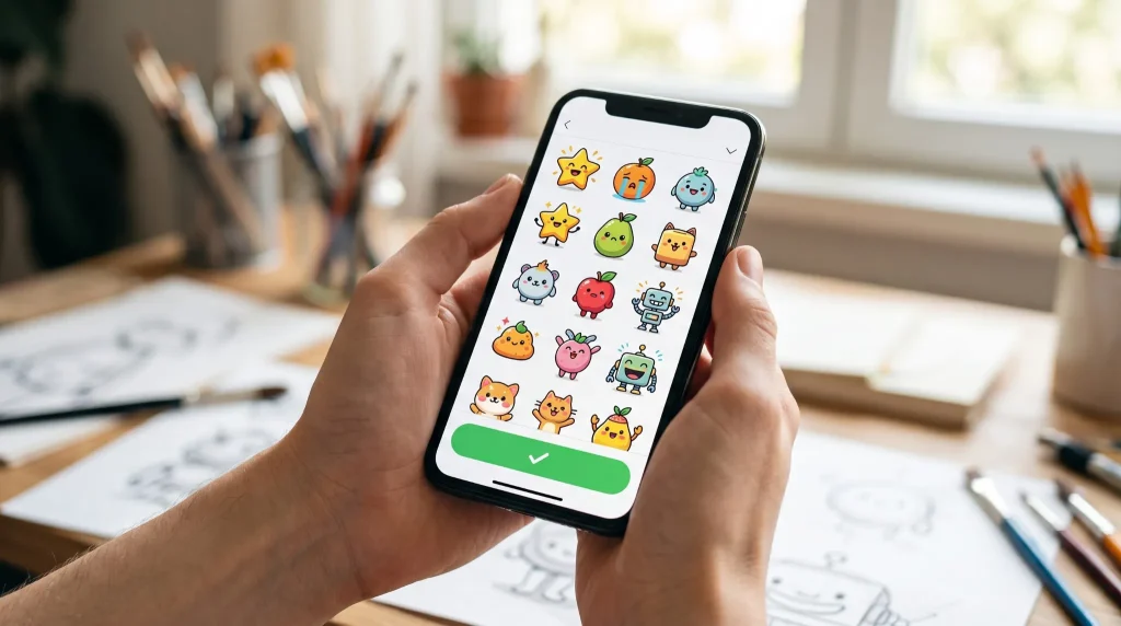 AIで作ったLINEスタンプをプレビューしているイメージ