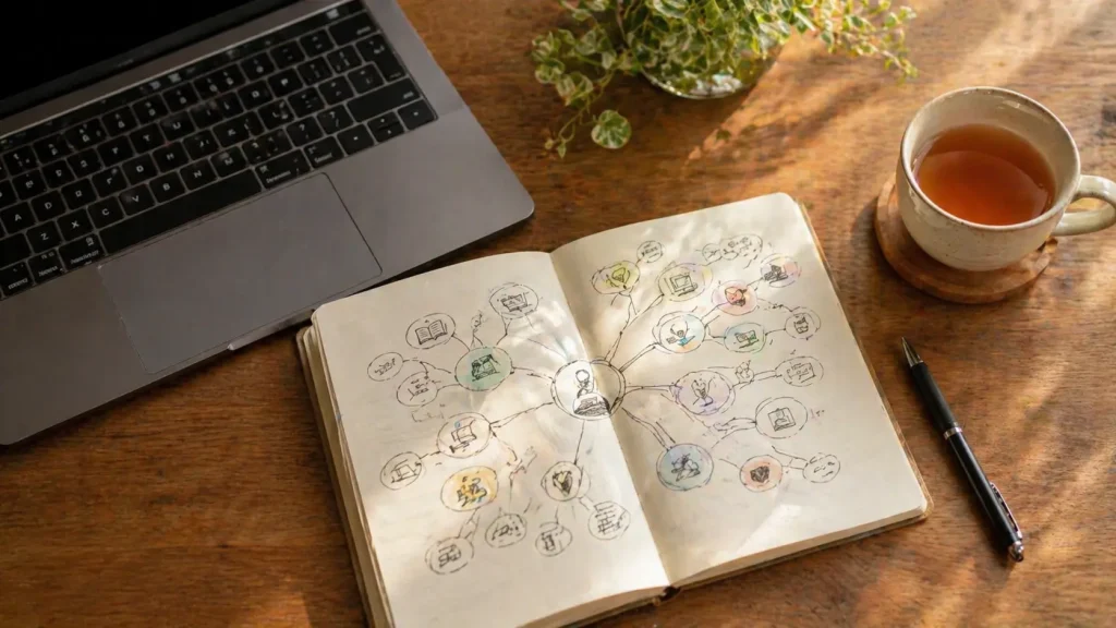 自分の強みをAIと一緒に棚卸ししているイメージ