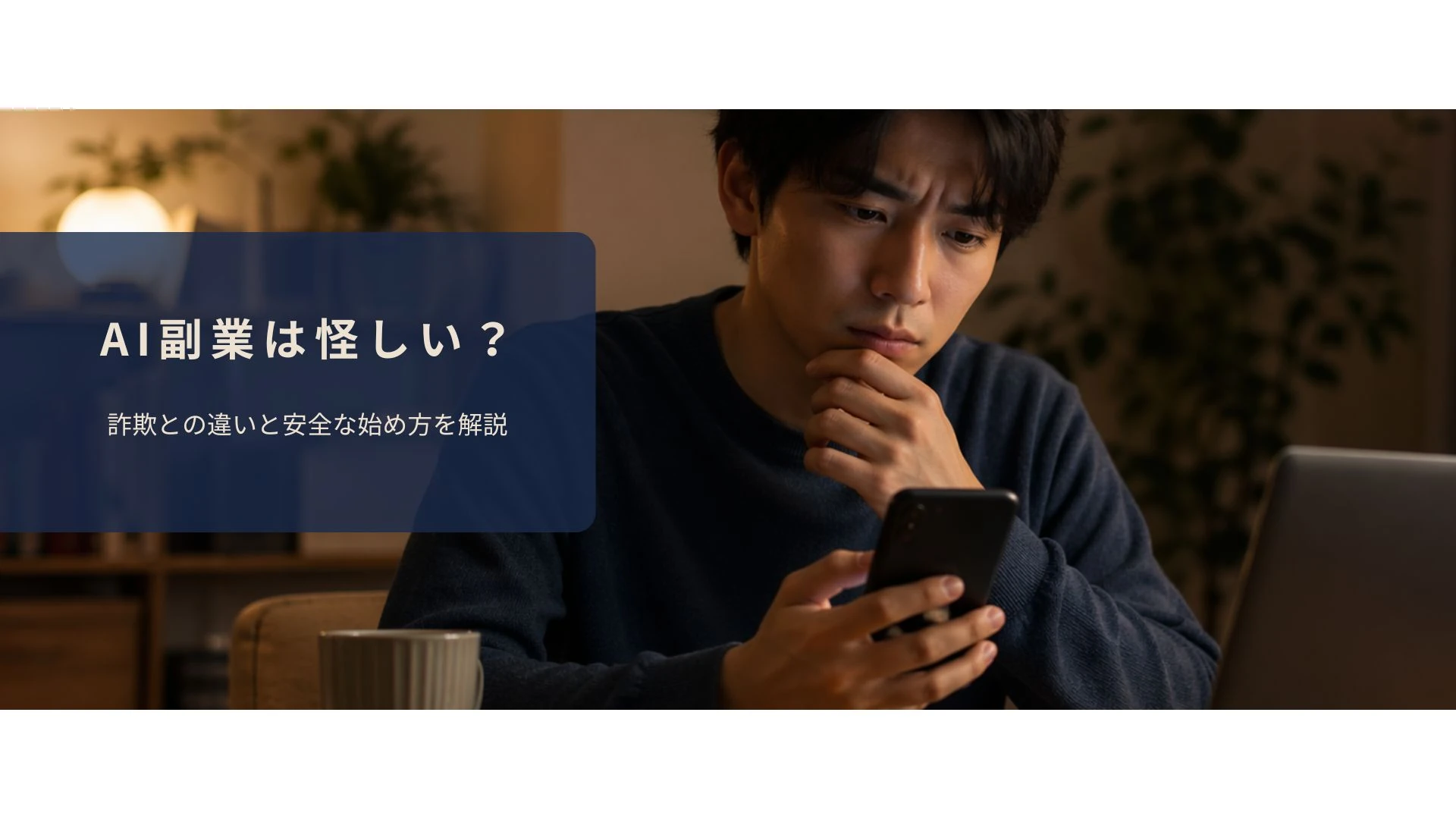 AI副業の案件が怪しくないか慎重に判断しているイメージ