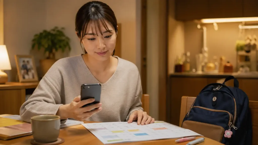 帰宅後3時間のタイムスケジュールをAIで組んでいるイメージ