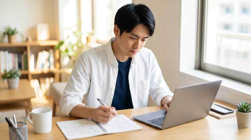 本業のスキルとAI副業をマッチングしているイメージ