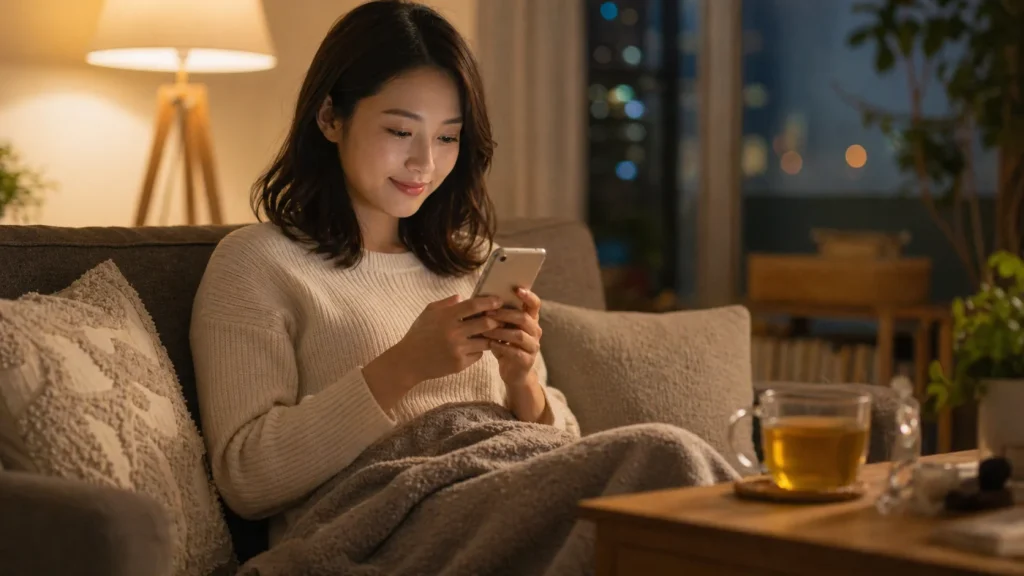 日曜の夜にリラックスしながら来週のスケジュールをAIで整理しているイメージ