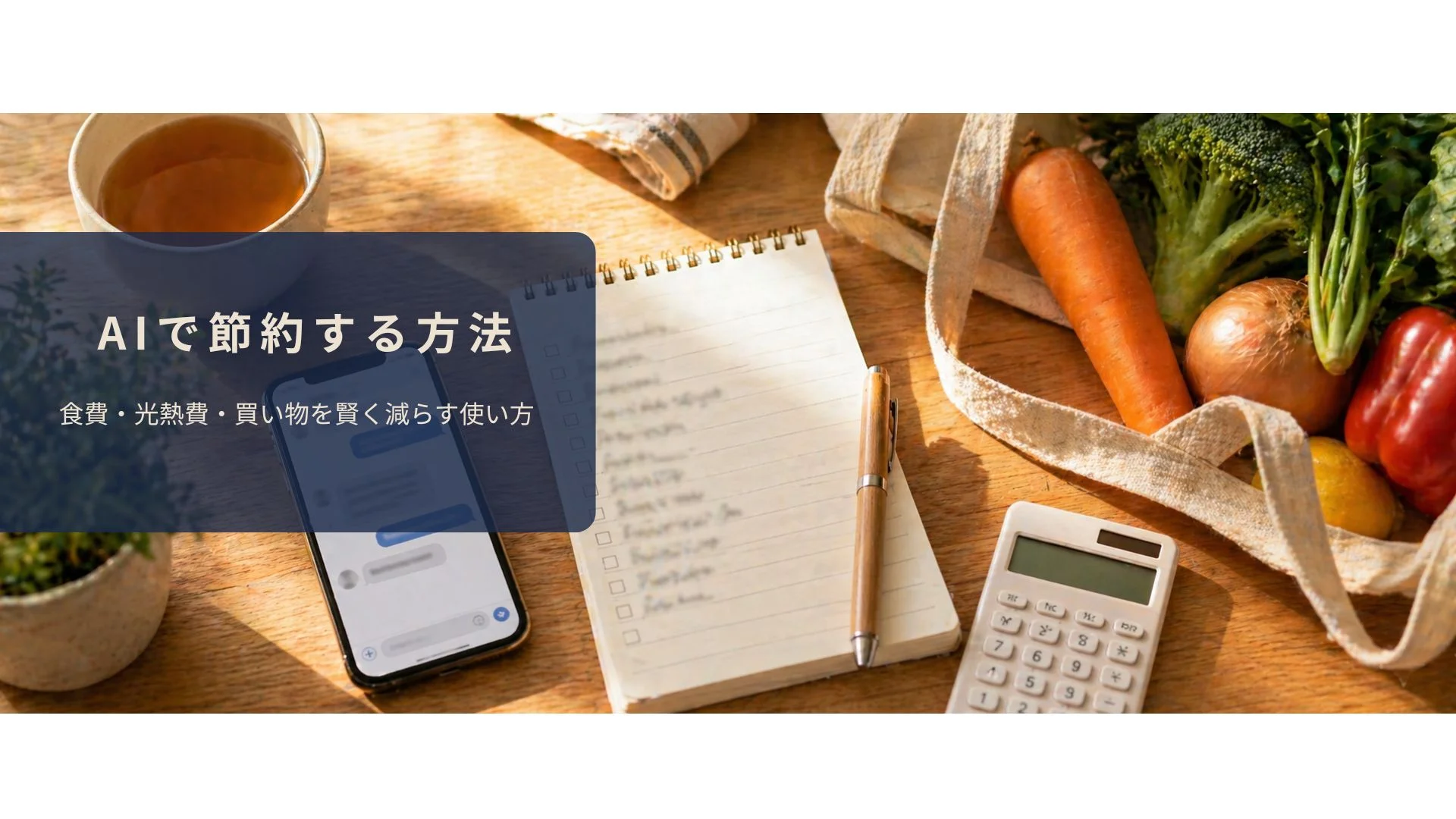 AIで作った献立と買い物リストで節約しているイメージ