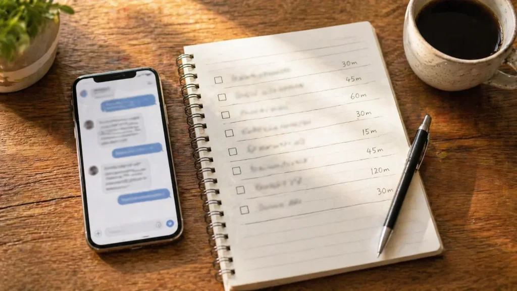 30分で完了するタスクを一覧にして計画しているイメージ
