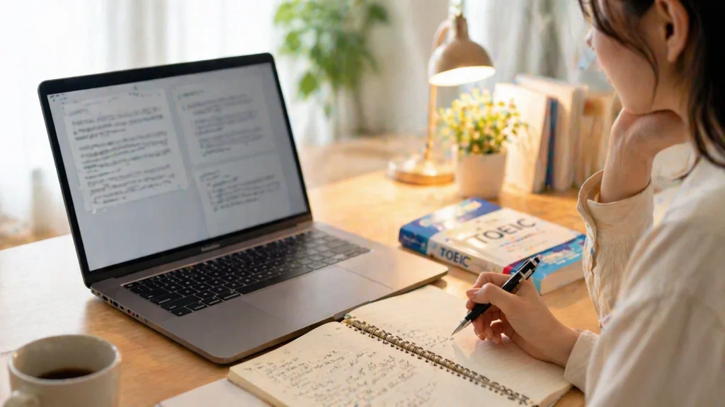 AIでTOEICの練習問題を生成しているイメージ