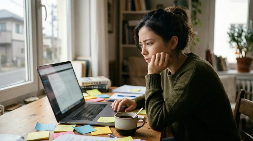 AIの回答に困っている人のイメージ