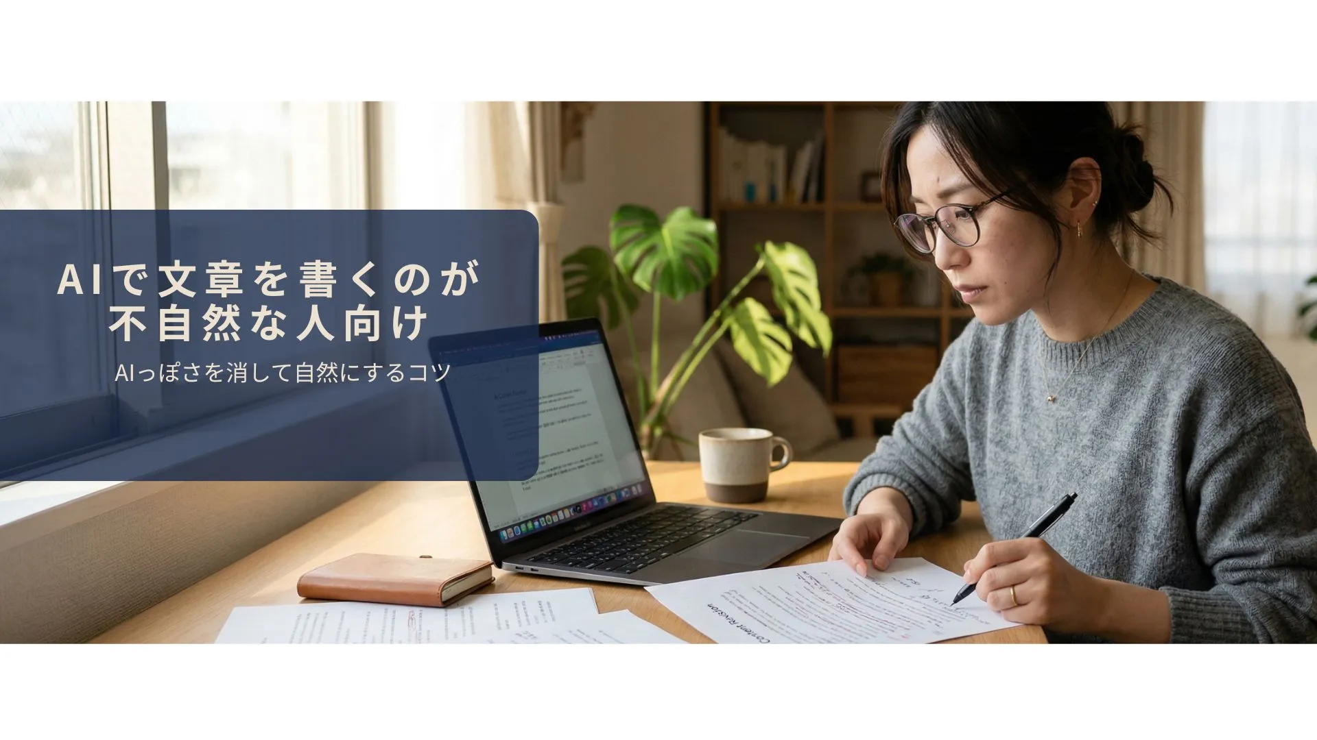 AIが書いた文章を手直しして自然な文章に仕上げているイメージ