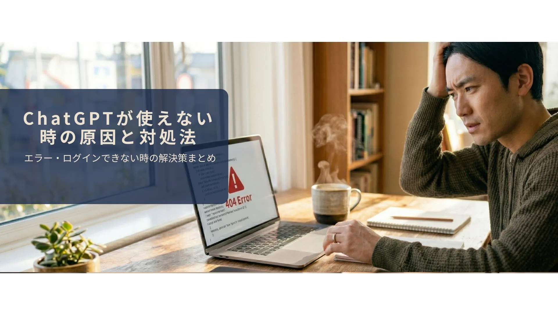 ChatGPTが使えなくてエラーの原因を確認しているイメージ