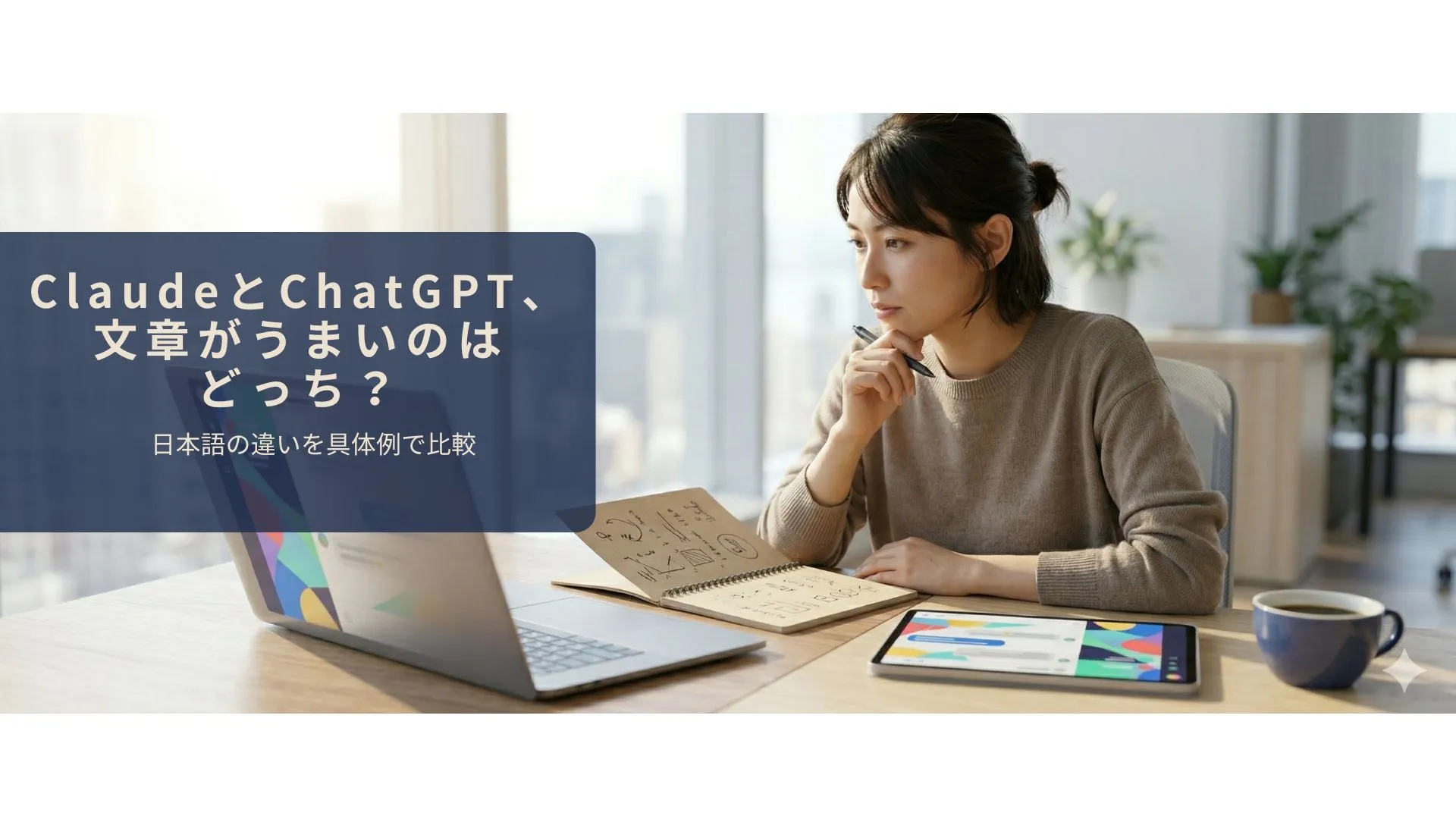ClaudeとChatGPTの文章品質を比較検討しているイメージ