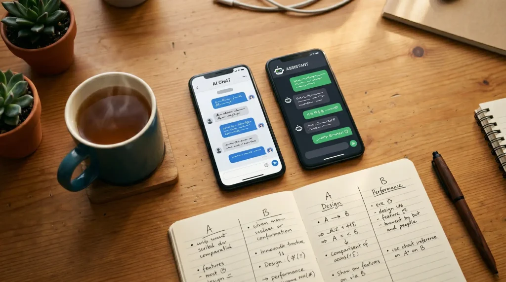 ChatGPTとGeminiをスマホで比較しているイメージ