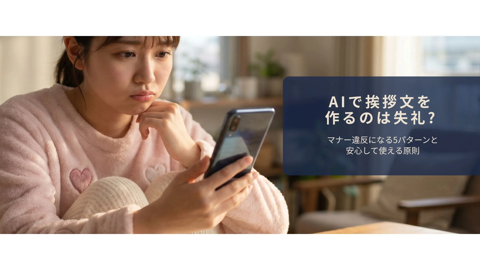 AIで挨拶文を作ることが失礼か悩んでいるイメージ