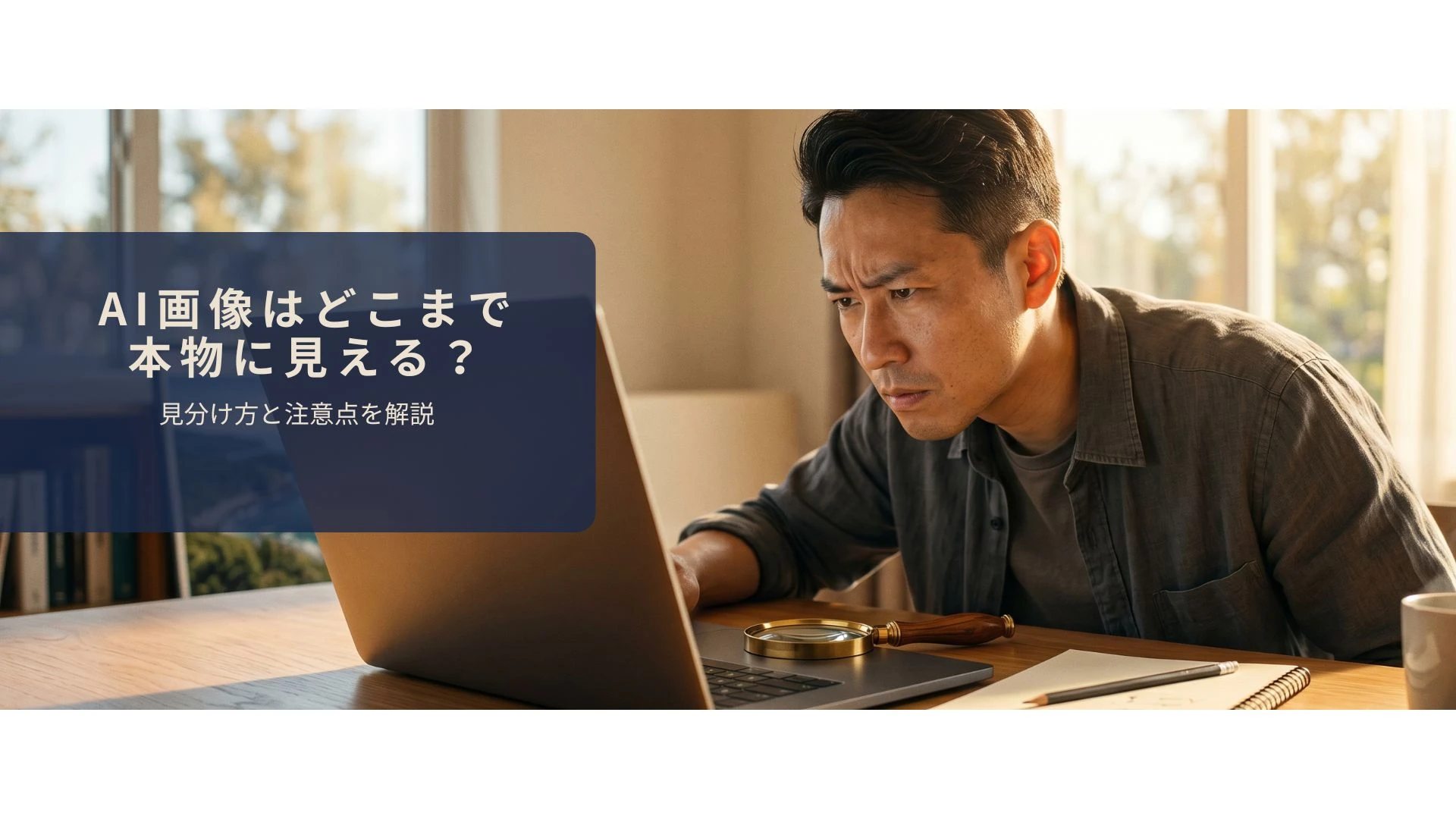 AI画像が本物かどうかを注意深く確認しているイメージ