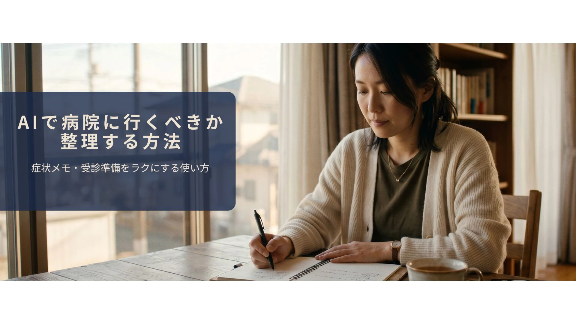 落ち着いてメモを取りながら受診準備をする30代女性