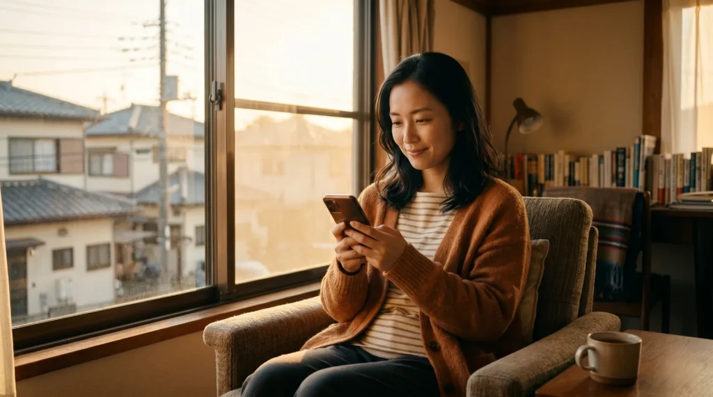 受診準備を整えて落ち着いた表情の30代女性