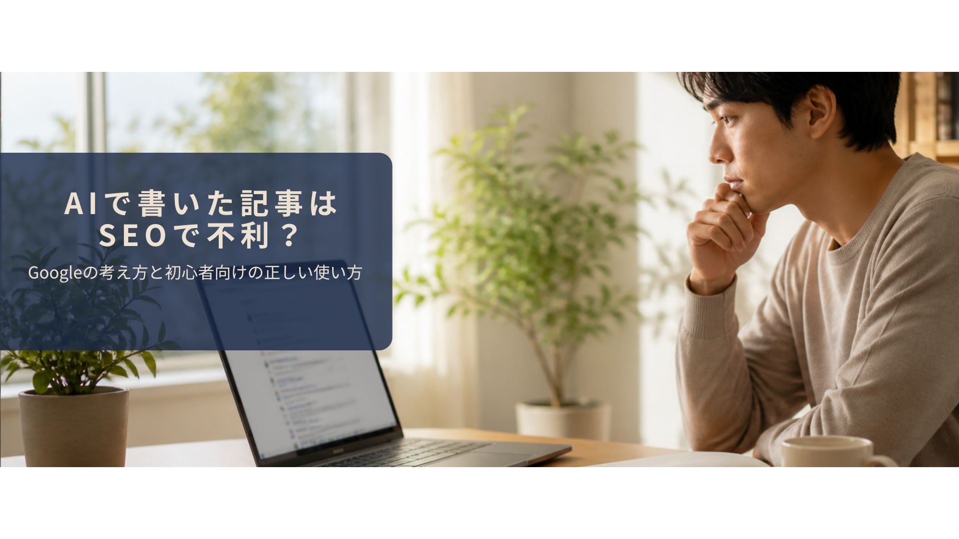 AIで書いた記事がSEOで評価されるか考えているイメージ