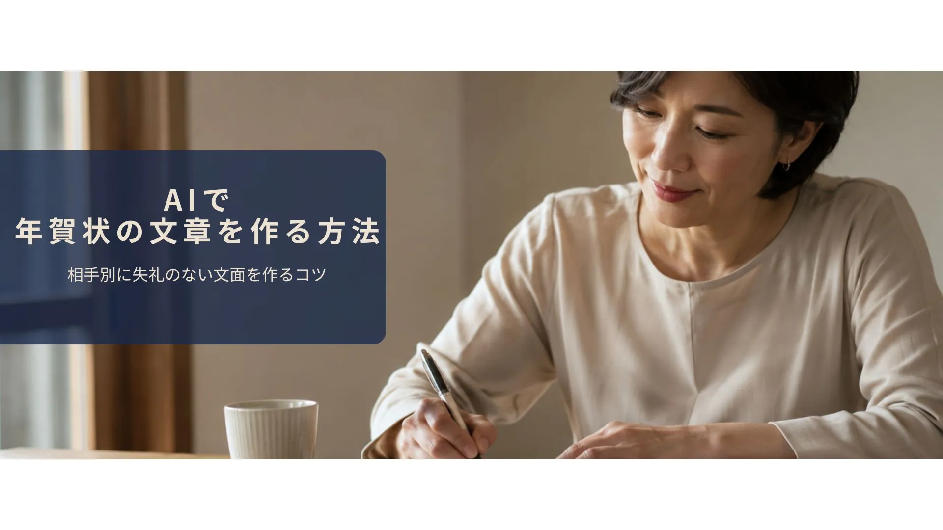 年賀状を書いている女性のシーン